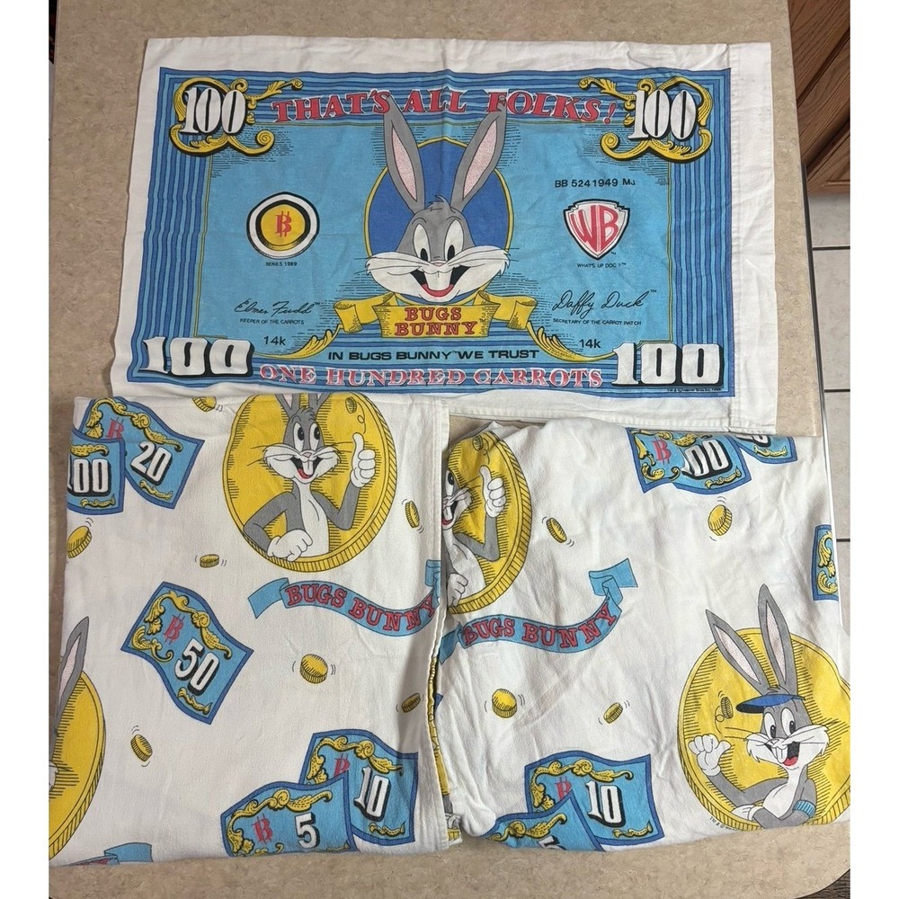 Vintage Warner bros 80s bugs bunny sheet + pillowcase set